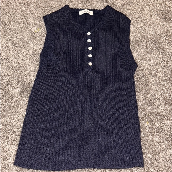 Nothing Written Ribbed Knit Henley Tank Navy Blue Sleeveless Stretch Cotton XS/S - Picture 2 of 5